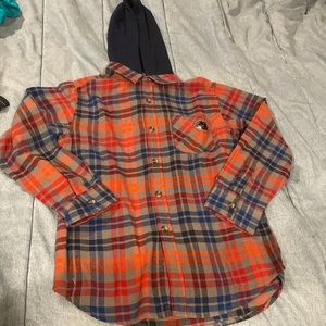 New NWT 365 flannel shirt boys with a hood red gray blue size 8
